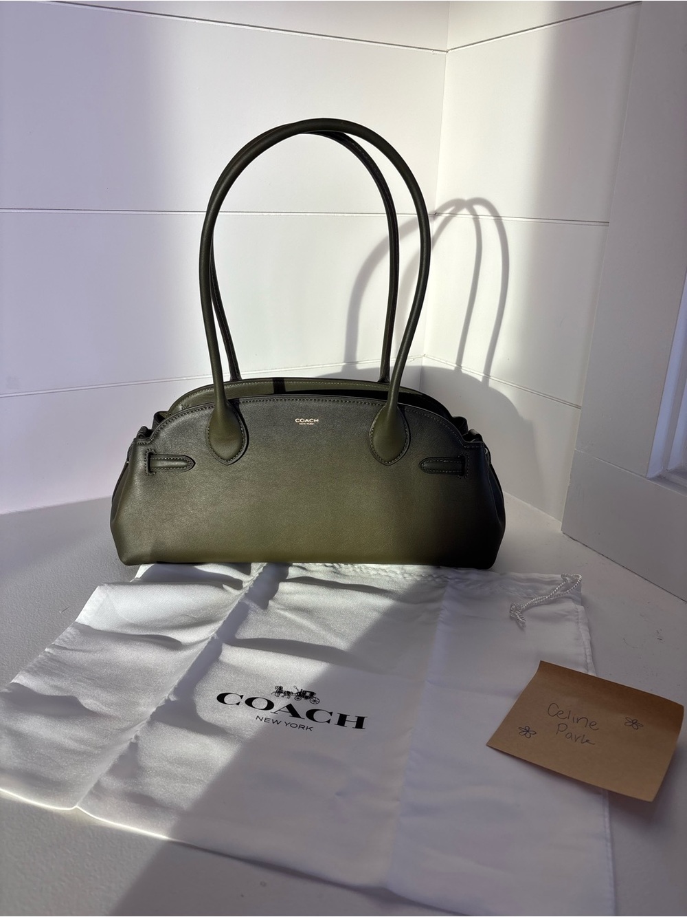 Coach Olive Green Leather Shoulder Tote